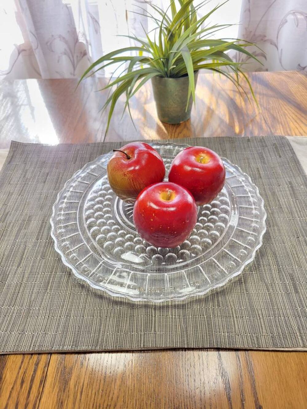 Vintage Federal Glass Sunflower Cake Plate Clear Footed Dots Panels #2889